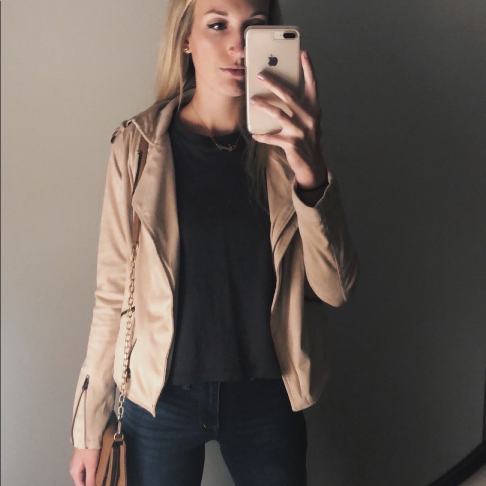 Light Pink Suede Moto Jacket